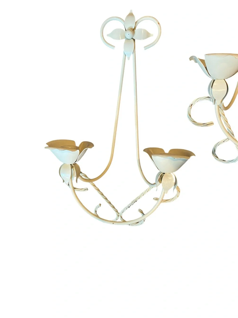 VINTAGE FLORAL METAL OFF WHITE  WALL SCONCES CANDLE HOLDERS